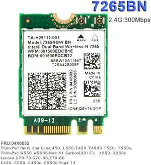 7265NGW 7265BN for intel Wireless-N 7265 NGFF wifi Network 2.4G 300mbps FRU:04X6032 For ThankPad L450 T450 T550 E450 E550 X250 7265NGW 7265BN for intel Wireless-N 7265 NGFF wifi Network 2.4G 300mbps FRU:04X6032 For ThankPad L450 T450 T550 E450 E550 X250