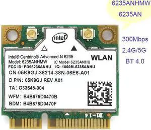 wireless Lan Card for Intel Centrino Advanced-N 6235 6235ANHMW 6235AN Bluetooth 4.0 Mini PCI-E 2.4G/5Ghz Wlan+BT 4.0 Card