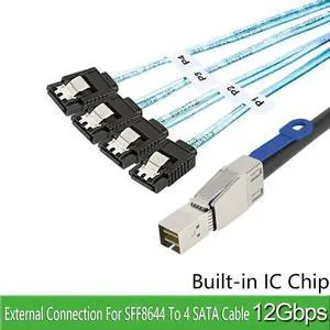Mini SAS HD SFF 8644 To SATA Cable 180 degree 4 port 7Pin, Mini SAS HD SFF-8644 to 4 SATA 7pin 12GB for Hard Disk Data Server