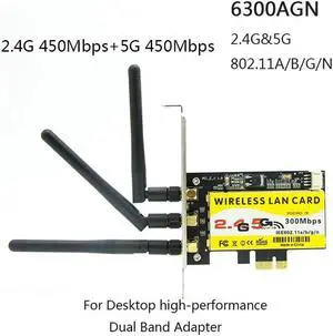 6300AGN 900Mbps 802.11a/b/g/n PCI-E Desktop WiFi Adapter PCI Express Wireless Card+3 AC WiFi Antennas For Intel 6300AGN
