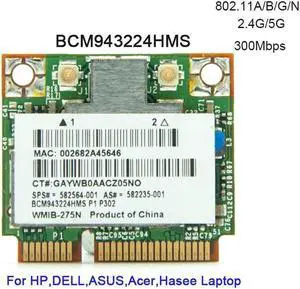 Broadcom BCM943224HMS 2.4G&5G Mini PCI-e 300Mbps 802.11a/g/n wireless network card SP: 582564-001 for HP 2540p 8460p