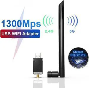 1300Mbps USB Wifi Adapter 2.4GHz/5GHz Band Wirelss RTL8812BU Network Card 5dBi Strong Antenna USB WiFi Dongle For PC Mac