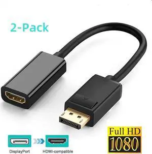 2pcs 4K DisplayPort to HDMI-compatible Adapter Male DP to Female HDMI-Compatible Cable Converter Video Audio For HDTV PC Projector Grey