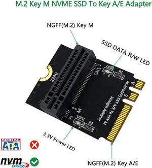 M.2 NVME Adapter SSD PCIE M2 NGFF Key M to M.2 Key A/E Adapter Vertical Installation for 2280 M2 NVME SSD Riser Card