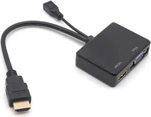 HDMI to VGA & HDMI Female Splitter with Audio Video Cable Converter Adapter For HDTV PC Monitor