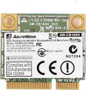 AzureWave AW-CB160H Broadcom BCM94360HMB 802.11AC 1300Mbps Wireless WIFI WLAN Bluetooth 4.0 Mini PCI-E Card + 20cm MHF4 Antennas