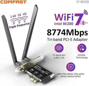 WiFi 7 BE200 PCI-E Network Card 2.4G&5G&6GHz Tri-band 8774Mbps BE200NGW Chip 802.11be Bluetooth 5.4 Wireless PCIe