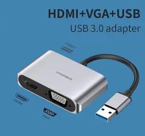 USB 3.0 to HDMI-compatible VGA Adapter 1080P Multi-Display 2in1 USB to HDMI-compatible Converter for Windows 7/8/10 OS