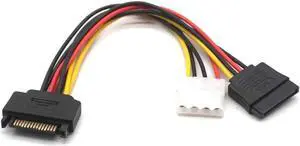 2PCS 15Pin SATA Male to 4Pin IDE Molex Female + 15Pin SATA Female Power Cable