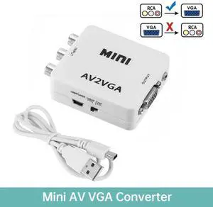 1080P Mini Video Convertor RCA AV to VGA Video Converter Conversor with 3.5mm Audio AV2VGA / CVBS Audio to PC HD Computer to TV