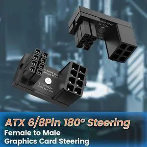 ATX 8 Pin 6 Pin Female to Male Connector 180 Degree Angle Steering Joint Power Supply Adapter for Desktops Graphics Card