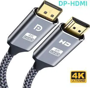 DP to HDMI Cord 4K 30Hz DisplayPort to HD Adapter Male to Male Cable Compatible with Computer Monitor Projector TV