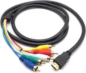 HDMI Male to 5 RCA Cable of 5FT / 1.5M HDMI Male to 5 RCA Male RGB Audio Video AV Adapter Cable Cord Wire