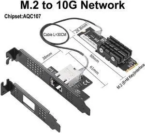 10Gb Network Card B+M Key M.2 to RJ45 Gigabit Ethernet Network Adapter 10G/2.5G/1000M Internet NIC Lan Card Marvell AQC107 Chips