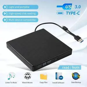 External DVD Drive USB 3.0 Portable +/-RW Player for CD ROM Burner Compatible with Laptop Desktop PC Windows