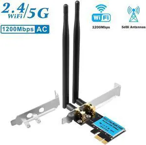 Wireless Adapter PCI Express Network Card, Dual-Band 2.4G/5G Desktop Computer Built-in WiFi Adapter AC1200M, PCI-E Wifi Card with 1200Mbps Transmission Rate for Windows 10/Windows 8/Windows