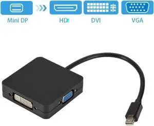 3 in 1 Thunderbolt Mini DP to HDMI VGA DVI Converter 1080P Mini DP Cable Adapter for MacBook Pro Air Mini DisplayPort Grey