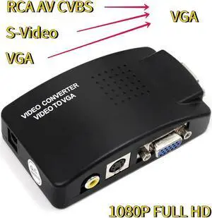 AV to VGA Adapter RCA VGA Converter PC Laptop Video TV RCA Composite S-Video AV In To PC VGA LCD Out Converter Switch Box Black