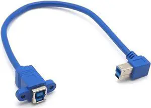 USB 3.0 B Male 90 Degree Right Angle to B Female USB3.0 BM to BF printer cable for Printers scanners Hard Disk 30cm(1ft)