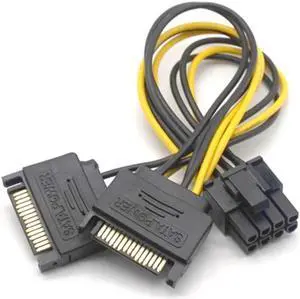 2PCS Dual SATA 15pin to 8pin Graphic Card Power Adapter Cable 20cm PCIE SATA Power Supply Cable 8p to SATA for Bitcoin Miner Mining