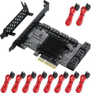PCIe SATA Controller Card 10 Port with 10 SATA Cables and Low Profile Bracket - 6Gbps SATA 3.0 PCIe Card,Support 10 Port SATA 3.0 Devices