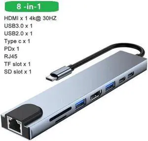 Type C Laptop Docking Station USB C Dock HDMI-compatible VGA USB Hub Adapter 8 Ports