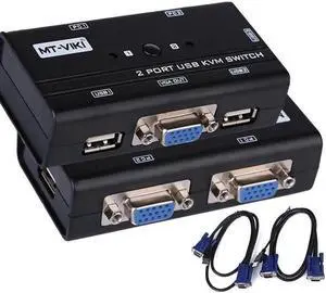 2 Port VGA KVM Switch USB Mouse Keyboard Console Manual Button Press Select With Original Cable High Resolution MT-260KL