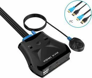2 Port HDMI USB KVM Switch Manual Push Button with Wired Remote Control Key and Original Cable MT-201HL