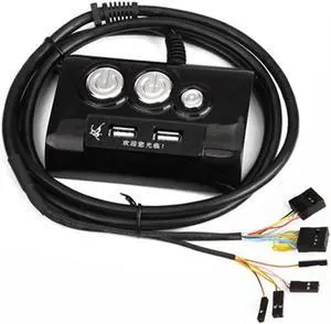 Desktop Computer PC Case Power Supply on/off Reset Button Switch with Double USB and Audio Ports for Office Internet Cafes