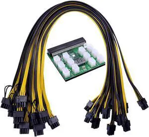 Power Module Breakout Board Kits with 12pcs 6Pin to 6+2 8Pin Power Cable for HP 1200W 750W PSU GPU Mining Ethereum