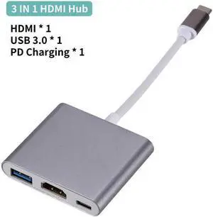 USB C To HDMI VGA Adapter Type-C Digital AV Multiport Adapter Thunderbolt 3 Converter To 4K 1080P Fast Charging Port Grey 3 Ports