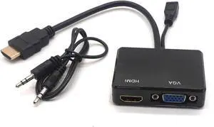 HDMI to VGA & HDMI Female Splitter with Audio Video Cable Converter Adapter For HDTV PC Monitor