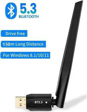 Bluetooth Adapter for PC - Long Range USB Bluetooth 5.3 Dongle (EDR & BLE) - 492FT/150M Wireless Transfer Transmitter Receive for Desktop Laptop, Plug & Play, Supports Windows 11/10/8.1/7