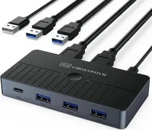 5Gbps USB 3.0 Switch for 2 Computers Share 4 USB Devices Peripheral USB Adapter USB Switch 2 in 4 Out for PC Printer Scanner Mouse Keyboard, USB KVM Switch Compatible with Mac/Windows/Linux
