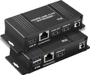 164FT / 50M HDMI KVM USB Extender Over Cat 5e/6/7 Cable, 1080P HDMI Ethernet Extender Balun Transmitter Receiver with Loop Out Function - USB Keyboard Mouse, Single POC Power Supply