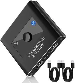 USB 3.0 Switch, USB 3.0 Switcher 2 in 2 Out, USB 3.0 Switch Selector, USB Switcher for 2 Computers Sharing 2 Devices for Printer, Keyboard, Scanner, Mouse, Compatible with Mac/Linux/Windows