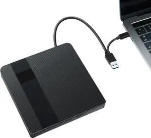 External CD/DVD Drive for Laptops, USB 3.0 & Type-C Portable DVD Player+/-RW Burner Writer Reader, External Optical Drive Compatible with Laptop Desktop PC, Windows 11/10/8/7/XP, Linux, MacOS