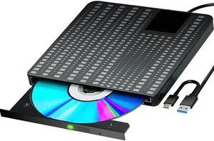 External CD/DVD Drive for Laptop, USB 3.0 Type C CD DVD Player Portable +/-RW Burner CD ROM Reader Writer Disk Duplicator, Optical Drive Compatible with Laptop Desktop PC Windows Linux, MacOS