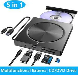 External CD/DVD Drive for Laptop, 5 in 1 Portable DVD Player DVD Reader Writer ROM Drive, USB 3.0 CD Burner External Disk Drive Compatible with Laptop Desktop,Windows 11/10/8/7 Linux MacOS
