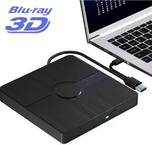 External Blu Ray Drive, BD Player with Read/Write Capability Portable Blu-ray Player with USB 3.0 Type-C CD/DVD Burner 3D Blu-ray Drive Compatible with Win10 and Mac OS, Drive Blu Ray Player