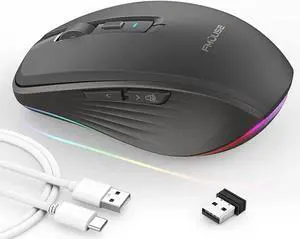 Rechargeable Wireless Mouse, Silent Mouse with RGB Lights Gaming Mice, 2.4G Wireless & Bluetooth 5.1 Dual Mode 2400 DPI USB-C 700mAh Battery, Ergonomic Mouse for PC, Computer, Laptop, Desktop (Black)