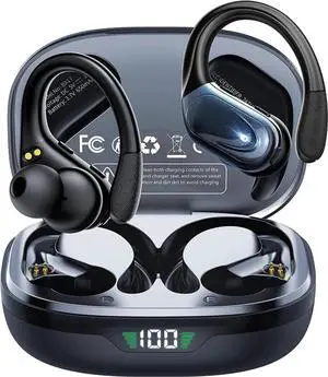 Wireless Earbuds, in Ear Bluetooth Headphones with Built-in Mic, 75Hrs Playtime Sport Earphones with Digital Display & CVC 8.0, IPX7 Waterproof Over-Ear Headphones for Workout Running Outdoor