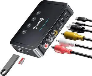 Transmitter Receiver, NFC-Enabled Audio Adapter 5.0, 3.5mm AUX RCA Adapter Compatible with PC/TV/Tablet/Speaker/Home Car Sound System