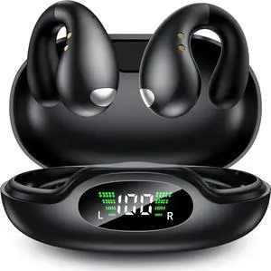 True Wireless Earbuds - Open Ear Headphones Wireless, Bone Conduction Earbuds With Mic, Bluetooth 5.3 Clip On Earphones, Fast Charging 50h Playtime, IPX4 Ear Buds For Running Sport Workout