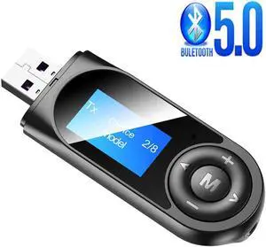 2 in 1 USB Audio Bluetooth 5.0 Adapter Audio Transmitter Receiver Plug and Play LCD Display Portable Visualization AUX Converter For TV PC Car Stereo USB 3.5MM AUX RCA Wireless Adapter