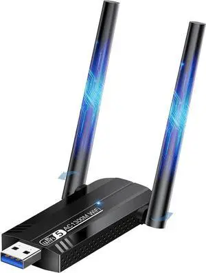 1300Mbps USB 3.0 WiFi Adapter, Dual Antennas 5G/2.4G AC1300 Wireless Adapter WiFi Network Adapter Dongle for Desktop Computer Laptop PC Supports Windows11/10/8/7/Vista/XP, Mac OS 10.9-10.15