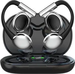 Open Ear Bluetooth Headphones, Wireless Bluetooth 5.4 Earbuds Sport Over Earphones Built-in Mic with Ear Hooks 50H Playtime Ear Buds LED Display Charging Case, Waterproof Design for Running