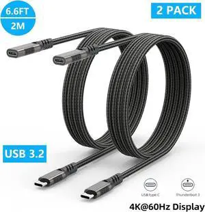 [2 PACK] USB C Extension Cable 6.6FT/2M, 20Gbps USB C Extender USB 3.2 Gen2x2 Type C Male to Female Cord, 100W Fast Charging Data Transfer Compatible for Mac-Book Laptop i-Phone 15 Charger