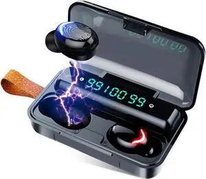 Bluetooth Ture Wireless Earbuds with Charging Case In-Ear Headphones Pumping Bass Stereo Calls LED Battery Display IPX7 Waterproof CVC8.0 Noise Isolation Built-in Mic Earphones for Sports