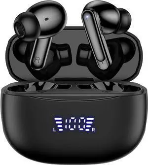 True Wireless Earbuds, Bluetooth 5.3 Headphones with Dual LED Power Display Charging Case IPX7 Waterproof, Bluetooh Earbuds with Dual Mic Call Noise Cancelling, Sports Earphones for iOS Andriod Phone